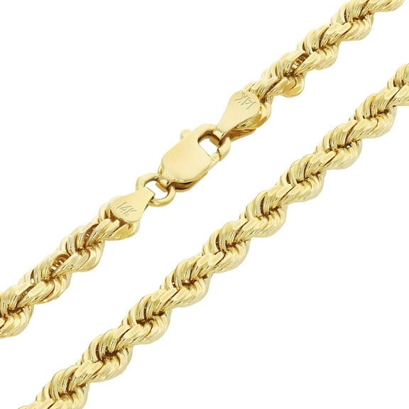 Nuragold 14k Real Yellow Gold 4mm Rope Chain Diamond Cut Necklace (16"-30") Italian Jewelry for Men & Women