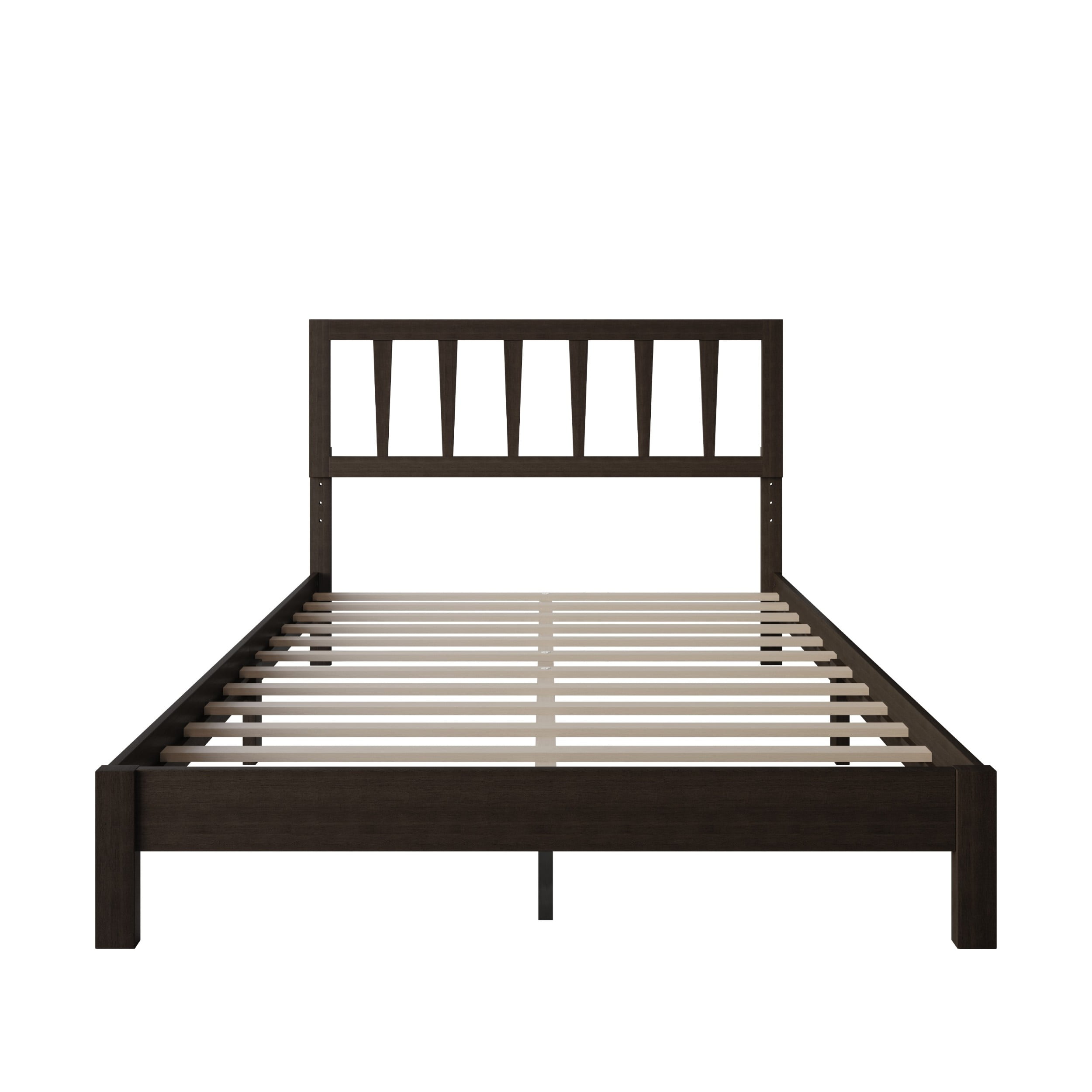 Home Design Elmira Full Wood Platform Bed with Adjustable Height Headboard & Durable Wood Construction, Cappuccino, Easy Assembly