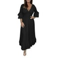 thumbnail image 2 of GYUJNB Robe Courte d'Été 2024 pour Femme à Col en V, Robe Midi Ample Plissée et Fluide, Robe Courte de Plage, Robe d'Été, Noir, 2 of 4