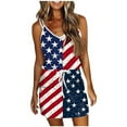 thumbnail image 2 of Jophufed 4Th of July Independence Day American Flag Beach Sun Dress,Fashion Sexy Women Casual Printed Sleevesless Camies V-Neck Mini Dress, 2 of 4