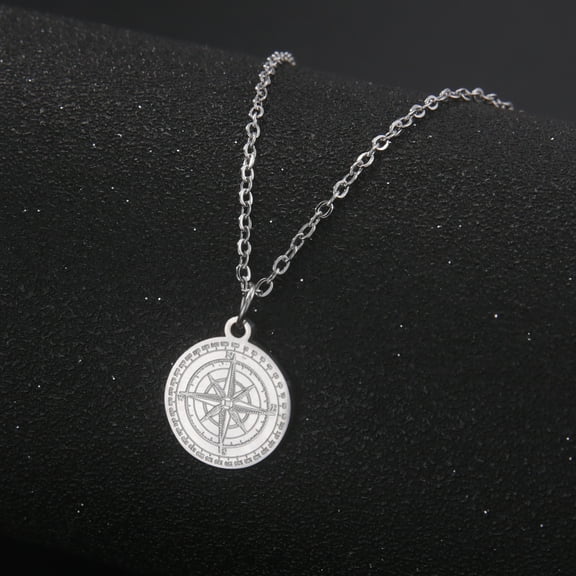EUEAVAN Silver Etched Compass Pendant Necklace Stainless Steel Jewelry