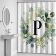 thumbnail image 5 of Letter P Shower Curtain for Bathroom Decor, Alphabet Green Eucalyptus Leaves Plant Simple Waterproof Fabric Shower Curtain, 72"x84" Set with 12 Hooks, 5 of 9