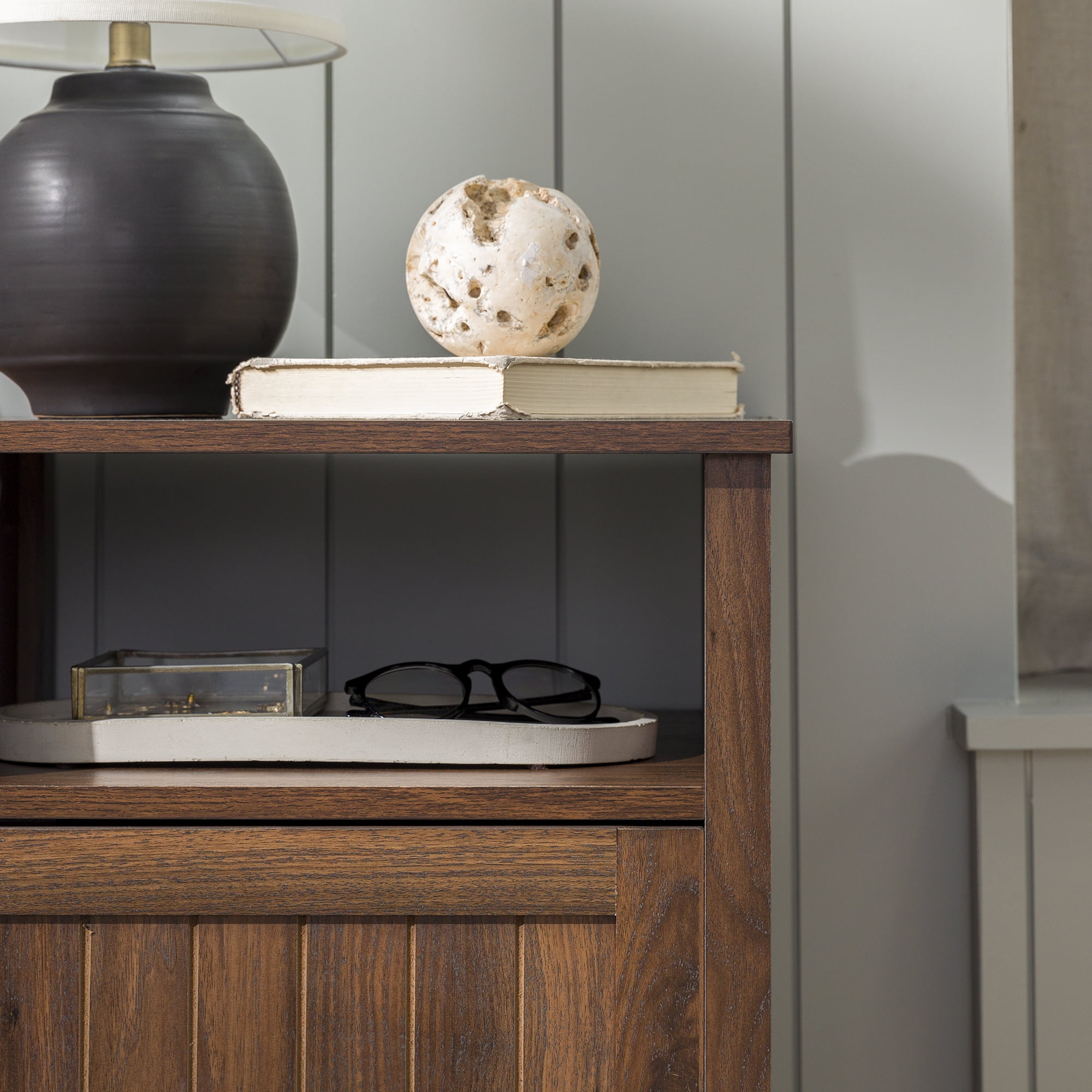 Walker Edison Modern Open Shelf End Table, Dark Walnut