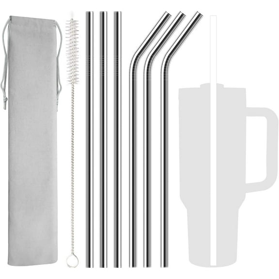 6 Pack Stainless Steel Straw Replacement 40 oz for Stanley Adventure Travel Tumbler, Reusable Straws with Cleaning Brush Compatible with Stanley 40oz Cup Tumbler