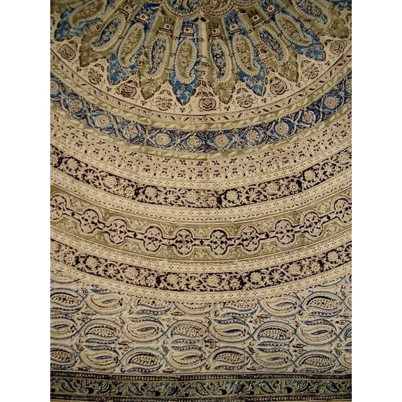 Veggie Dye Block Print Tapestry Cotton Bedspread 108" x 88" Full-Queen Blue