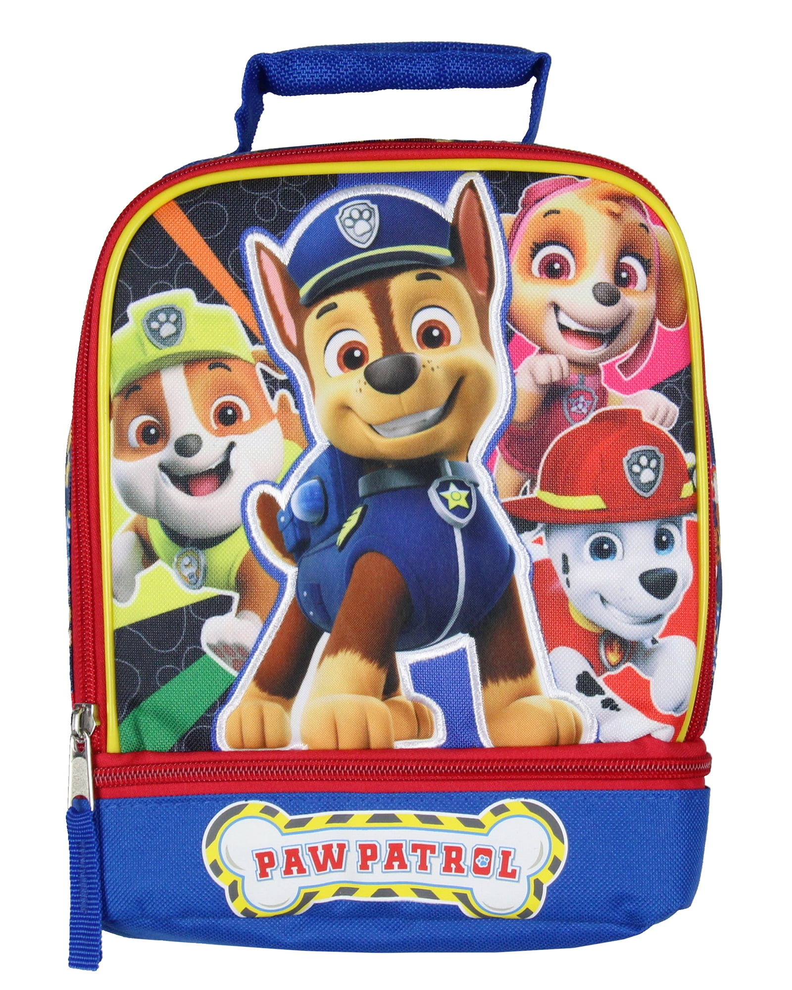 Paw Patrol Lunch Box Skye Rubble Chase Marshall Insulated Dual Compartment Kids Lunch Bag Tote 10"