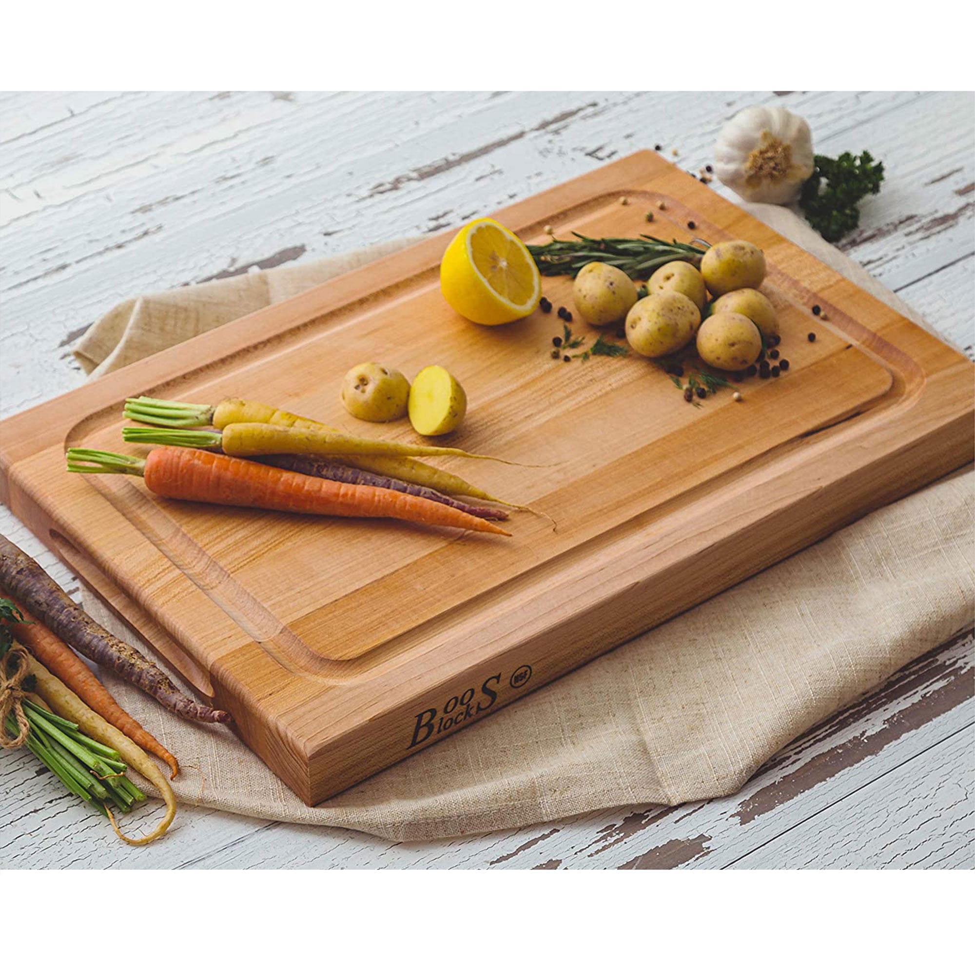 John Boos BBQ Collection Reversible Wood Cutting Board, Juice Groove, Maple