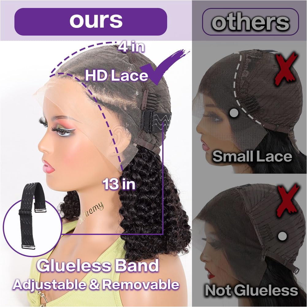 Curly Bob Wig Synthetic Wig Deep Wave 13x6 HD Lace Front Wigs For Black Women Hair Pre Plucked Wear And Go Glueless Short Wet And Wavy Chocolate Brown 12 Inch