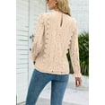 thumbnail image 5 of V Neck Scallop Trim Long Sleeve Keyhole Back Lace Blouse for Women Beige X-Large, 5 of 5