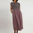 thumbnail image 1 of Meichang Robes en Lin pour Femmes 2024 Rétro à Imprimé Floral Coupe Ample Robes Midi Manches Courtes Col Rond Robes d'Été Décontractées Évasées Légères Confortables Longues Robes de Travail Rouge TG, 1 of 5