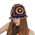 thumbnail image 1 of xiaxaixu Women Knitted Hat with Flower Pattern, Bright Color Matching Hollow Decoration Clothing Accessory, 1 of 7