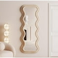 thumbnail image 4 of BOJOY Full Length Irregular Wavy Mirror 63"x24", Arched Floor Mirror Standing Hanging or Leaning Against Wall for Bedroom, Flannel Wrapped Wooden Frame -Light Coffee, 4 of 8