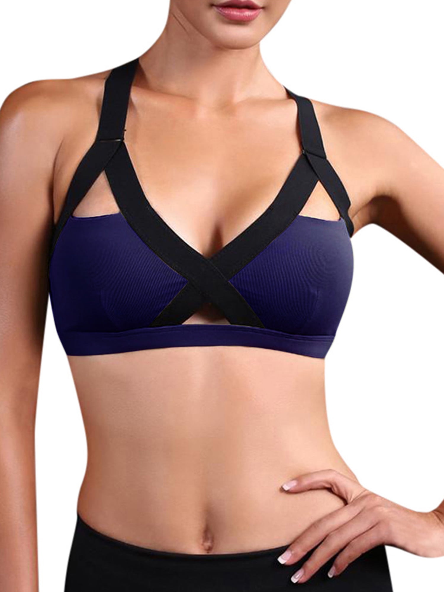 Women Yoga Zipper Strappy Underwear Wireless Vest Bra Sports Casual Gym Fitness 