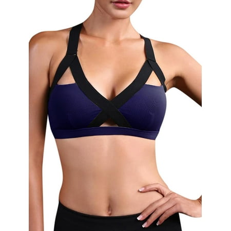 

Nieur Women s Curvy Strappy Sports Bra V-neck for Curvier Look Cross Elastic Band Fashion Strappy Back Running Yoga