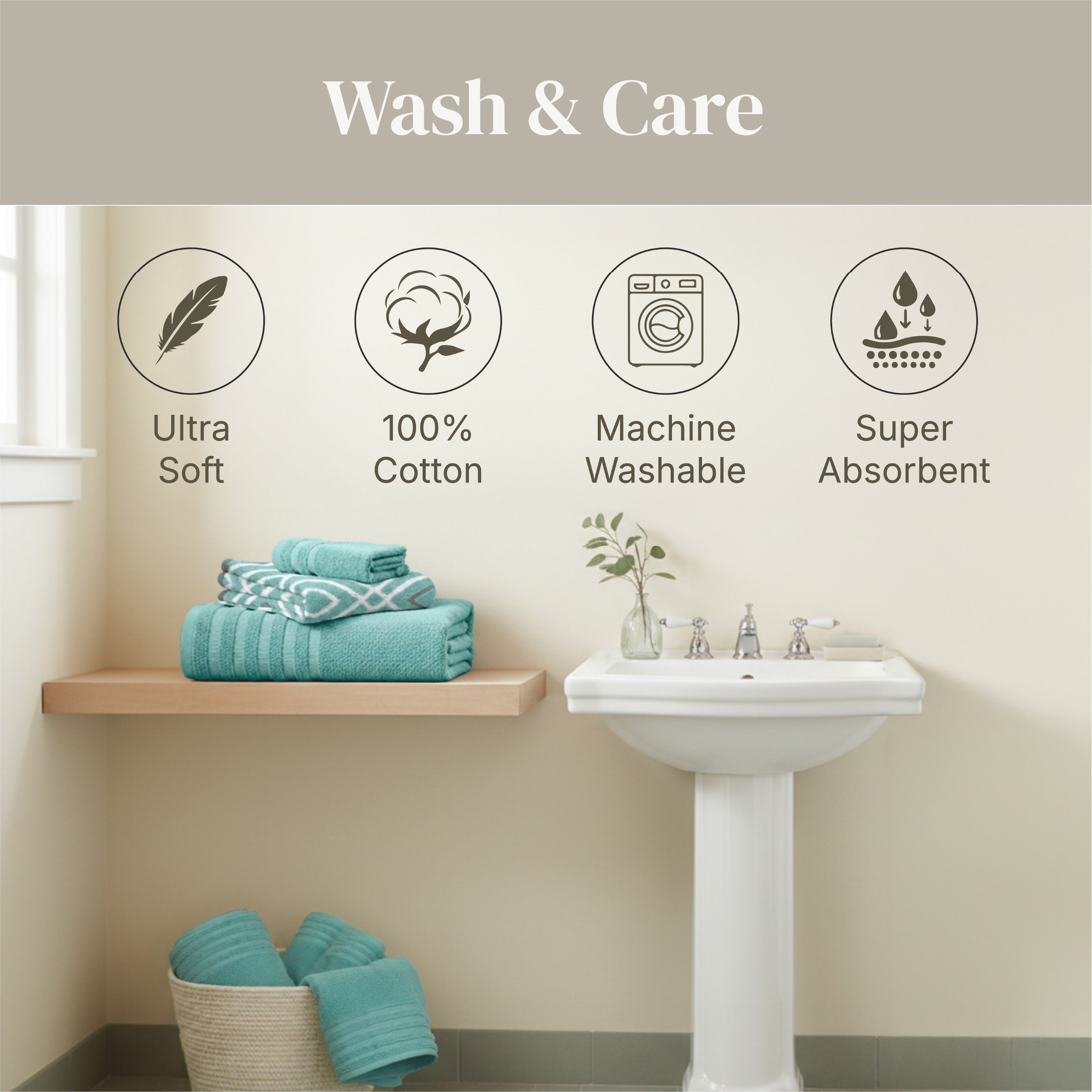 Modern Threads Oxford 6-Piece Cotton Towel Set, Aqua photo 5