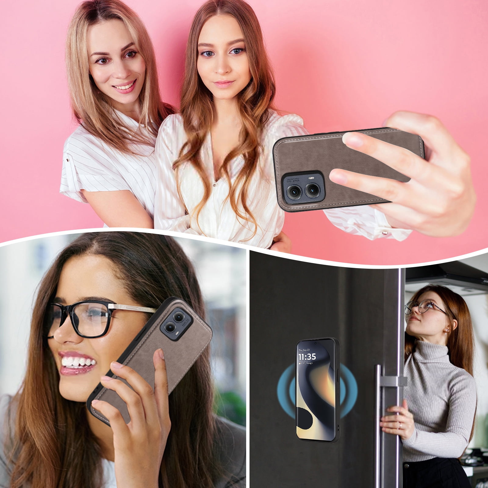 Asuwish Phone Case for Motorola Edge 5G 2024 Zipper Wallet Detachable Cell Cover with Tempered Glass Screen Protector Crossbody Lanyard Strap Flower Flip Card Holder Moto Edge2024 Women Girls Gray
