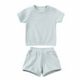 thumbnail image 2 of Odeerbi Toddler Two-piece Set Boys Summer Outfits Baby Clothes Kids 2025 Casual Solid Short Sleeve Crepe Gauze T-shirt Shorts Set Mint Green - Cotton, 2 of 9