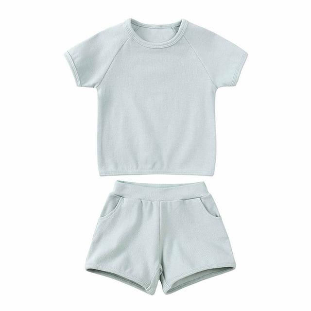 LSLJS Toddler Baby Boy Girl Clothes Solid Linen Short Sleeve T-Shirt Tops Shorts Pants Unisex 2Pcs Summer Outfits Set, Baby Boy Clothes( 2-3 Years, Mint Green )
