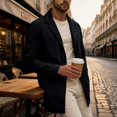 thumbnail image 5 of EANJE Mens Trench Coat Notched Lapel Single Breasted Long Windbreaker Jacket Lightweight Casual Classic Overcoat Black 2XL, 5 of 7