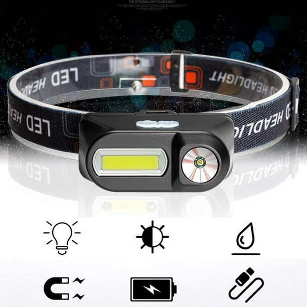 Lámpara Linterna frontal LED USB 6 modos XPE COB Linterna de caza al aire libre (A)