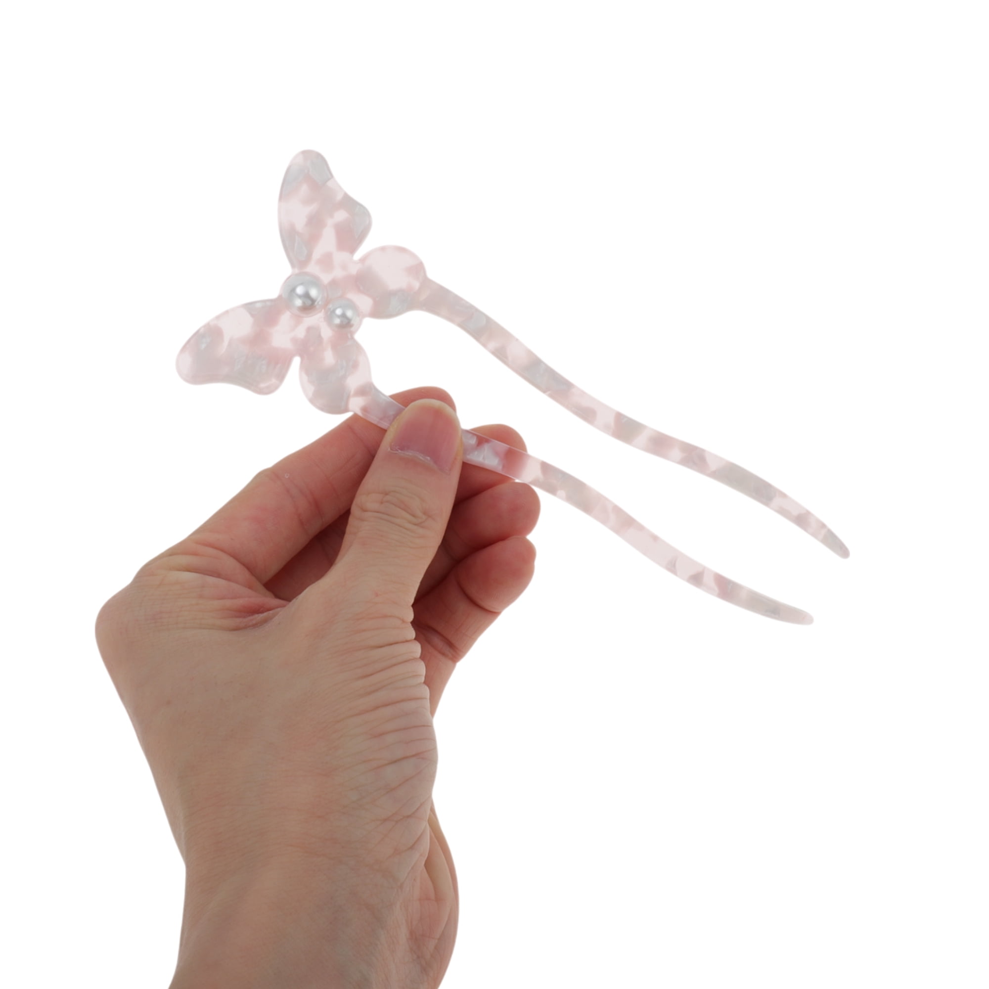 Unique Bargains Simple Comfortable No Slip Butterfly Hair Forks for Women 1 Pc Pink