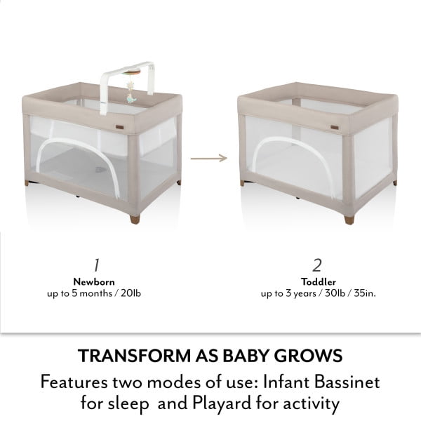 Evenflo Eris One-Hand Playard with Bassinet, Truffle Taupe