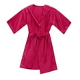 thumbnail image 2 of Povozer Kids Girl's Silky Satin Kimono Robe for Spa Girls Kids Solid Color Silky Satin Kimono Robe for Wedding Spa Party Short for 4-5 Years,Watermelon Red, 2 of 6