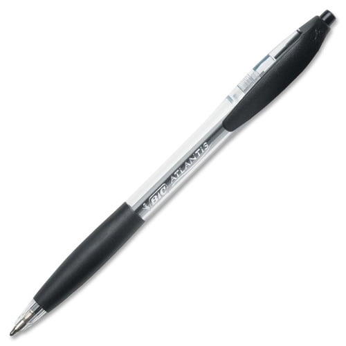 BIC Atlantis Retractable Pens Medium Pen Point - 1 mm Pen Point Size - Conical Pen Point Style - Retractable - Black - Clear Barrel