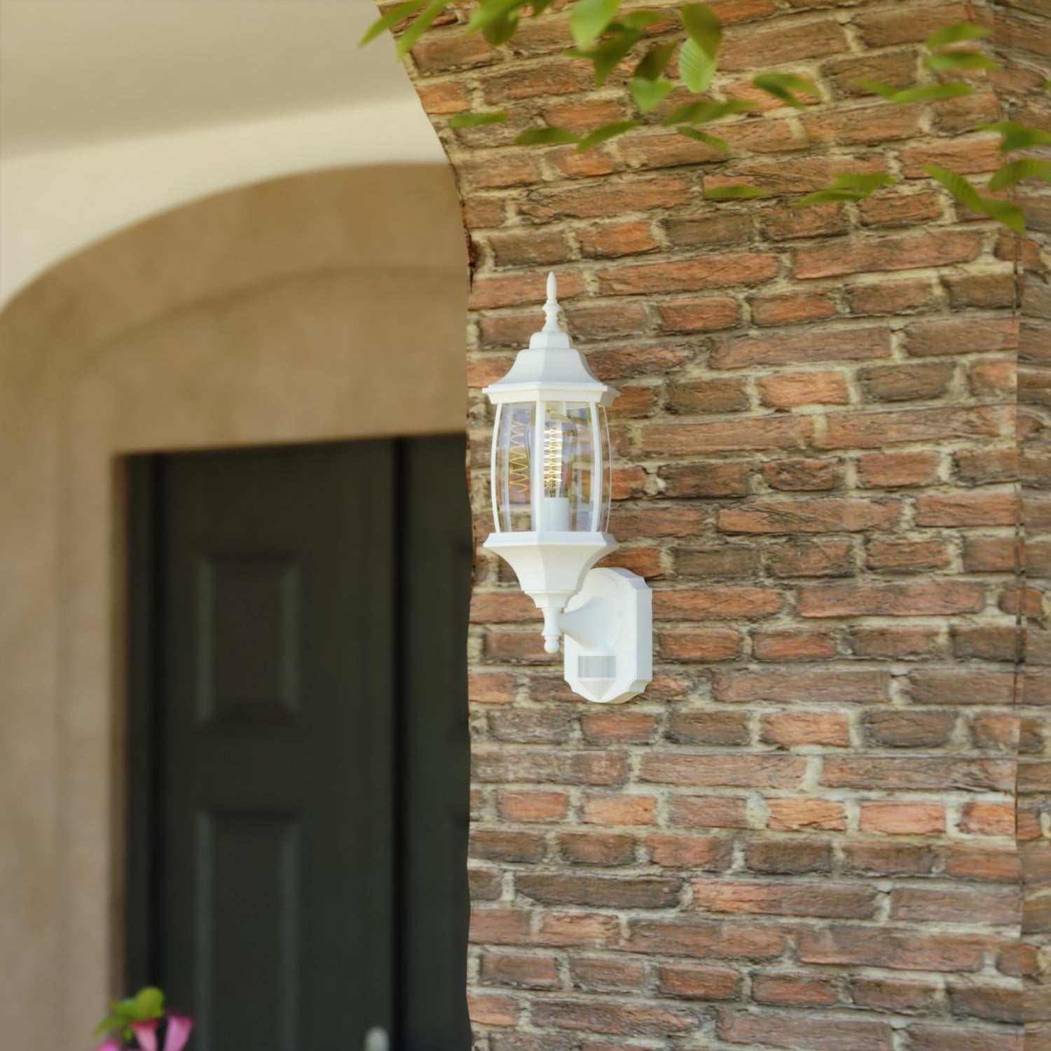 Rogers Park Aluminum 6.25-in. W 1 Light White Motion Sensor Dusk to Dawn Outdoor Wall Lantern Clear Glass