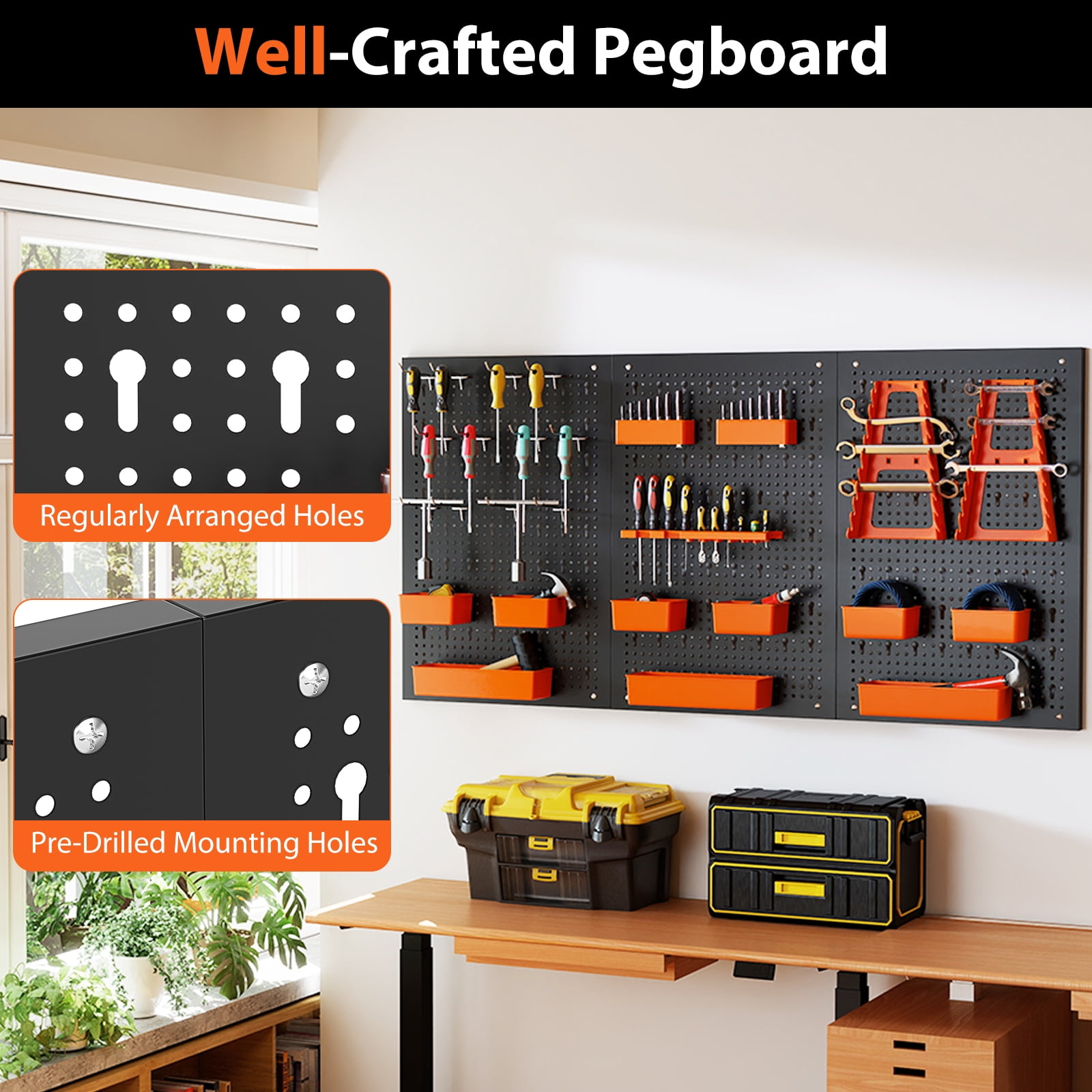 Topbuy Pegboard Wall Organizer 9-Bin Parts Rack Organizer Heavy-Duty Utility Tool Storage Board