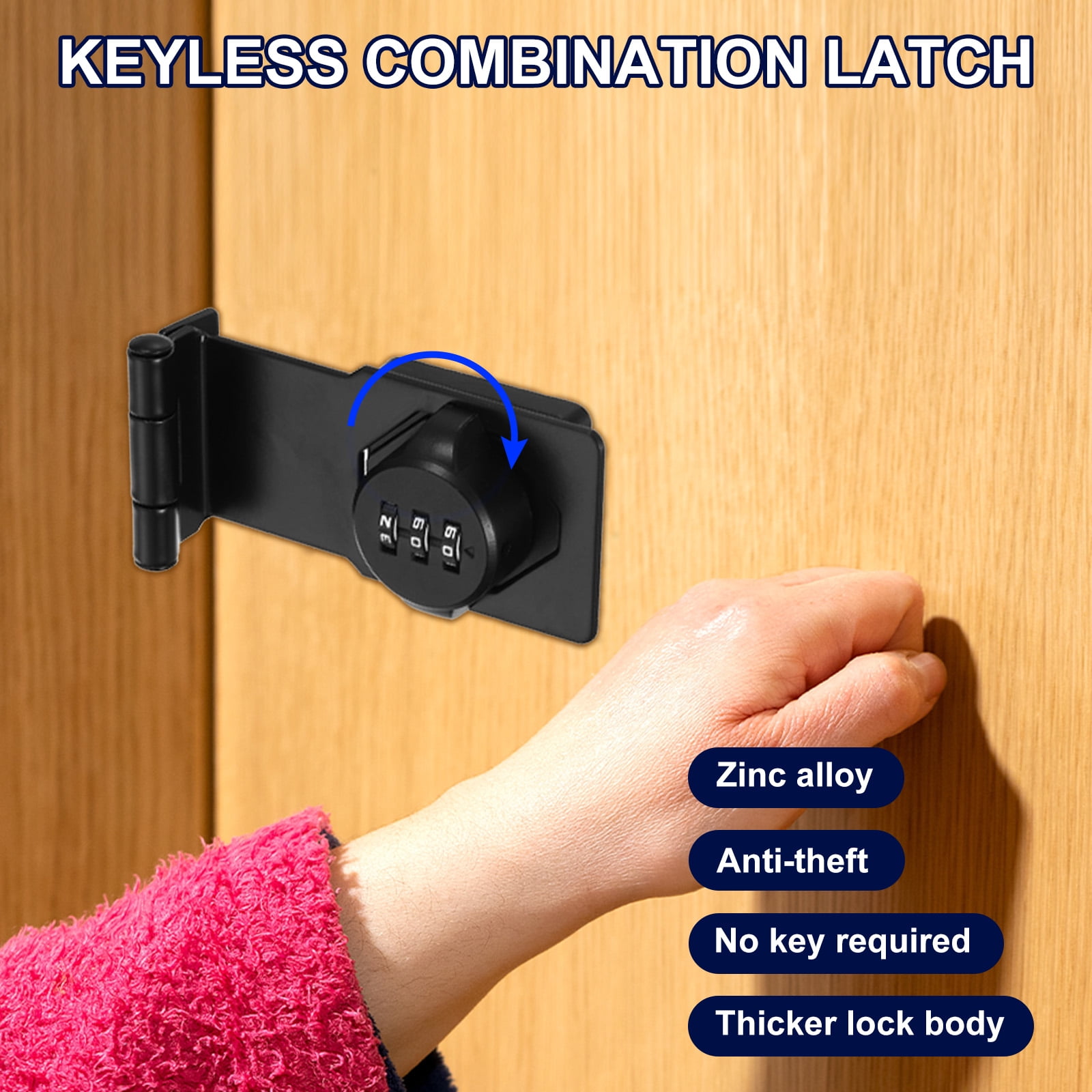 Uxcell Cabinet Password Hasp Lock 3-Digit 180 Degree Barn Door Lock Security Combination Latch Lock for Drawers Cabinet White 3.5"