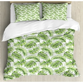 Floral Duvet Cover Set Botanic Tropic Leaves And Flowers Hawaiian