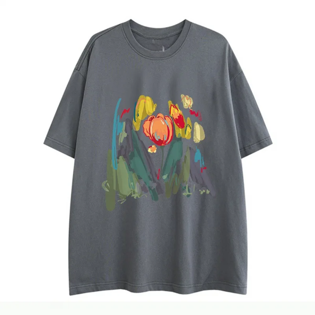 Camisetas de manga corta de algodón puro liuwei estilo americano corte holgado ropa de verano