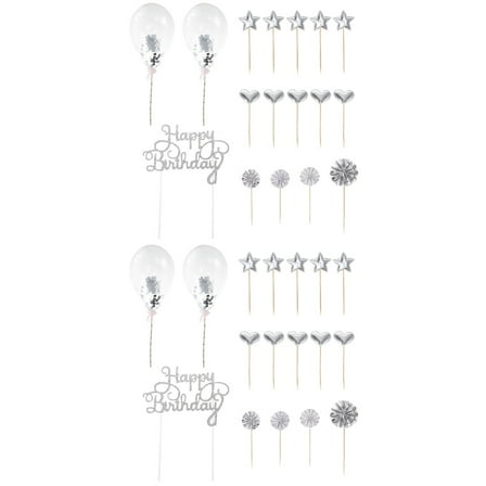 2 Pieces Cake Decoration Adornment for Birthday Party Cupcake Silver