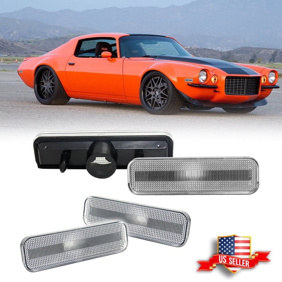 GTINTHEBOX 4PC Clear Front & Rear Side Marker Lights Housing For 1970-1973 Chevrolet Camaro