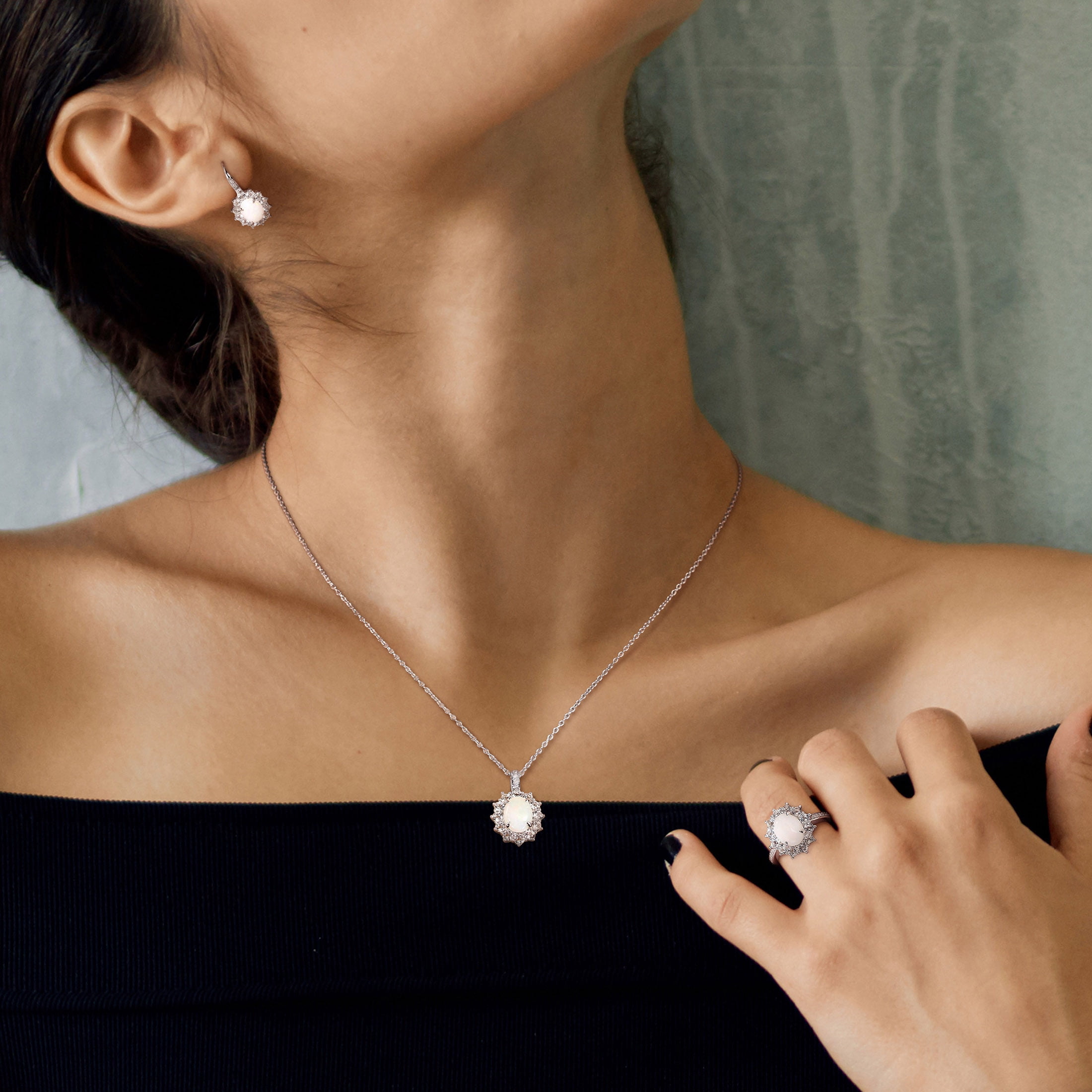 Everly Women's Opal Sterling Silver Jewelry Set