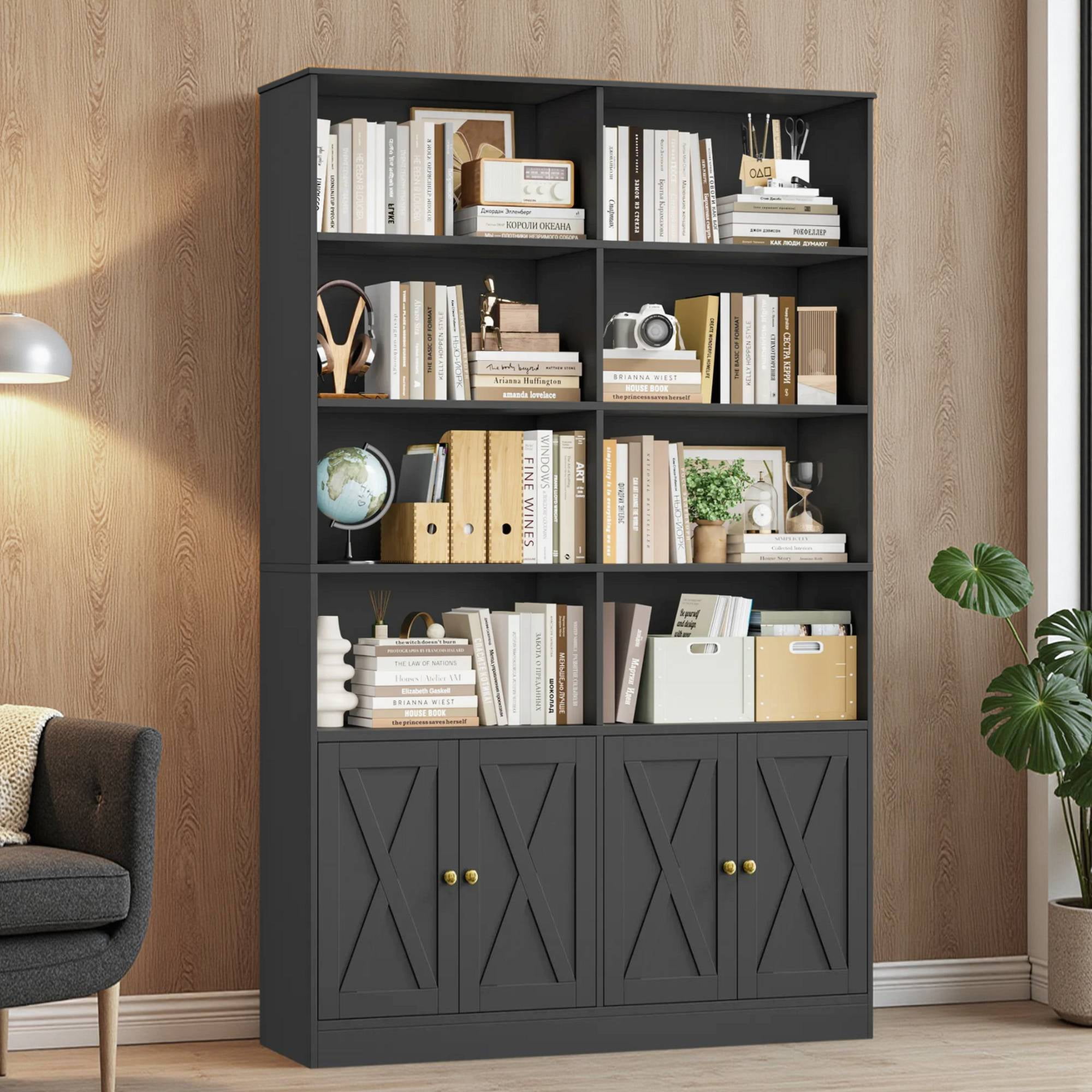 Hiphuta 71"H x 47.2"W Standard Bookcase, Tall Bookcase for Bedroom, Living Room and Office, Freestanding Display Storage Shelves, Black