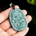 thumbnail image 3 of K-KED Natural Grade A Jade Jadeite Blue Water Ice Species Oval Zodiac Dragon Pendant, 3 of 4