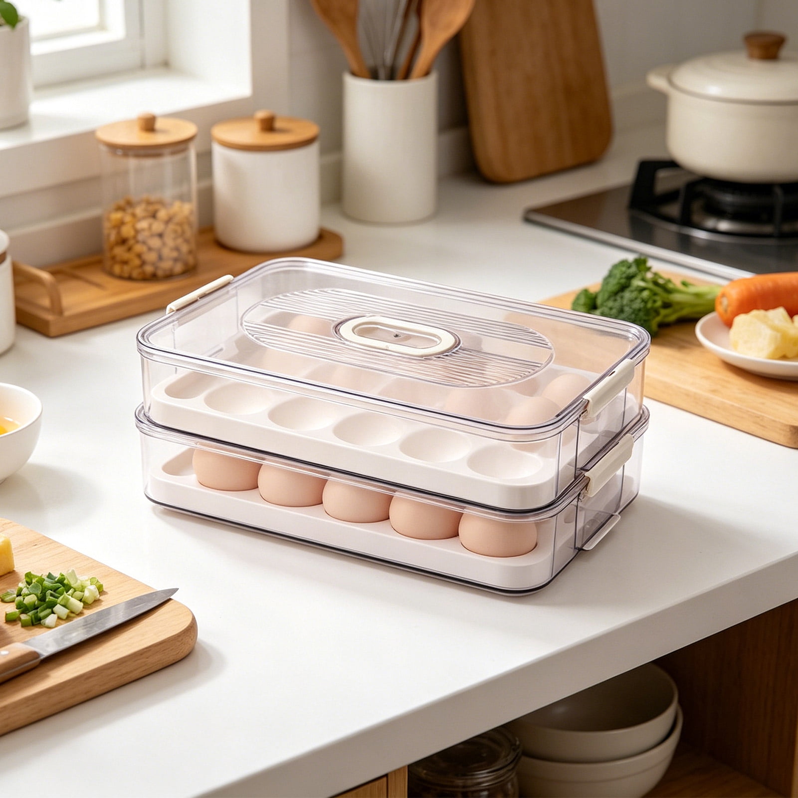 Deviled Egg Containers with Lid, Plastic Deviled Egg Platter Tray Carrier with Handle, Clear Portable Stackable Egg Holder Storage for Fridge Party Picnic C