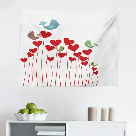 Love Tapestry, Tree with Leaves and Hearts Love Adore Celebrating Anniversary Artwork Print, Fabric Wall Hanging Decor for Bedroom Living Room Dorm, 2 Sizes, Multicolor, by Ambesonne