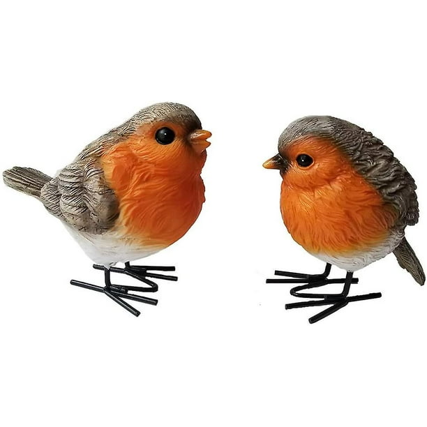 Polyresin Garden Robin Birds Adornos Patio trasero Decoración Estatuas para patio y patio Césped Pájaros lindos Interior Exterior Decoración del hogar Figuras Animal Stat Feliz Sencillez