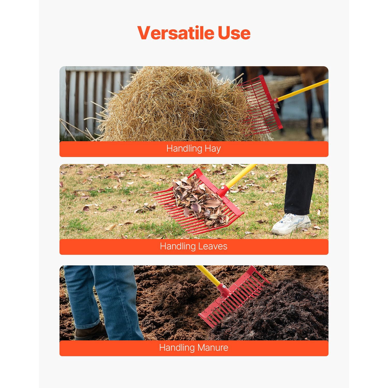 Manure Fork Replacement Heads 6-Pack, PP Plastic, 18 Tines, Side-Angled Tooth Design, for Hay Straw Manure Handling