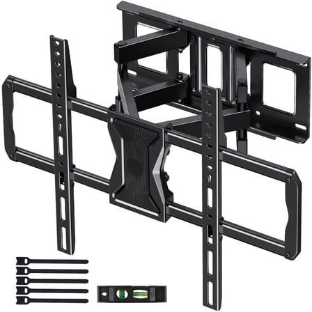MountFTV Full Motion TV Wall Mount for 37-82" TVs, TV Mount Bracket with Dual Articulating Arms, Swivel, Tilt Extension,  Max 600x400mm, Holds up to 110lbs, Fits 16" Wood Studs