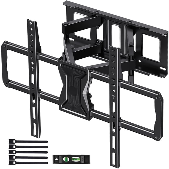 MountFTV Full Motion TV Wall Mount for 37-82" TVs, TV Mount Bracket with Dual Articulating Arms, Swivel, Tilt Extension,  Max 600x400mm, Holds up to 110lbs, Fits 16" Wood Studs