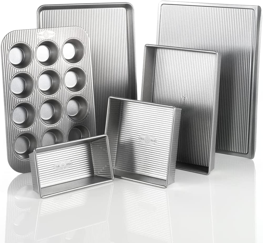 E-far 9-Piece Bakeware Sets, Stainless Steel Baking Pan Set Include 8 Inch Cake Pan, 12.4x9.7