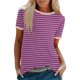 thumbnail image 1 of Blusas para las Mujeres Casual, Rayas Impresas Patchwork Manga Corta Cuello Redondo Top Hecho de 95% Poliéster 5% Spandex para el Verano, Tops Cortos para las Mujeres, 1 of 5