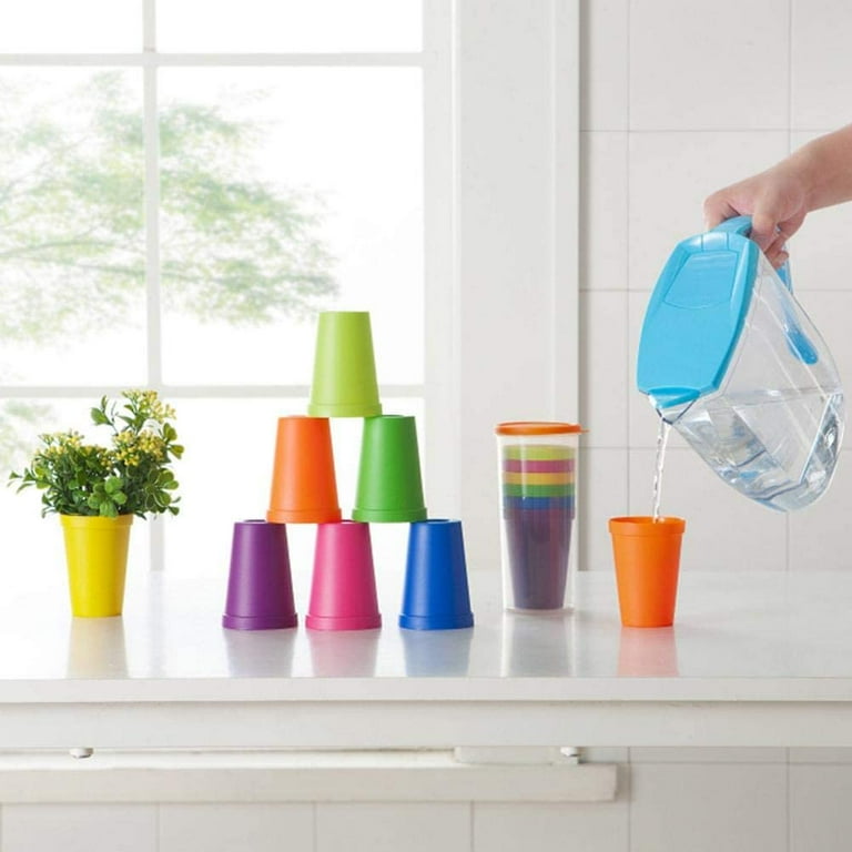 MODANU 7 Pack Reusable Plastic Drinking Cups- 7 oz Plastic Tumblers for  Kids and Adults with Storage Cup- BPA Free - Dishwasher Safe -Multicolor