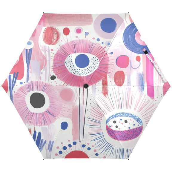 Abstract Plant Pattern Umbrellas for Sun Auto Open Close UV50  Waterproof 5-Fold Compact Fiberglass Frame