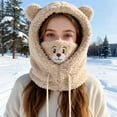 thumbnail image 4 of Women Winter Bear Ear Hat Adorable Super Soft Thickened Cold Proof Ear Beanie Plush Hat with Face Guard Khaki, 4 of 6