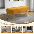 thumbnail image 5 of Velvet Upholstered Entryway Bench Bed Foot Stool with Horseshoe-shaped Metal Base Bedroom Mustard, 5 of 8